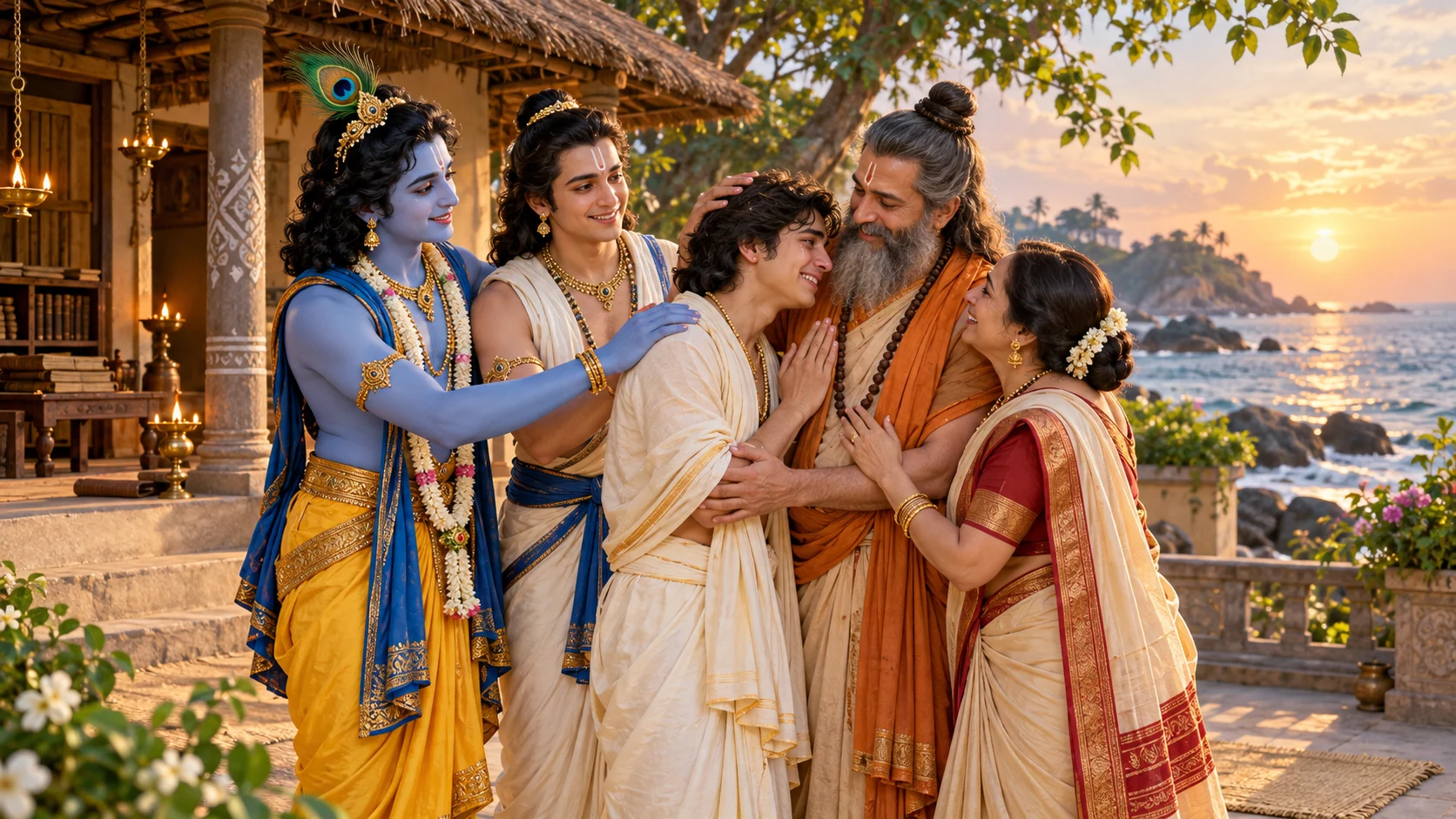 Krishna and Balarama bring Sandipani's son back to his parents