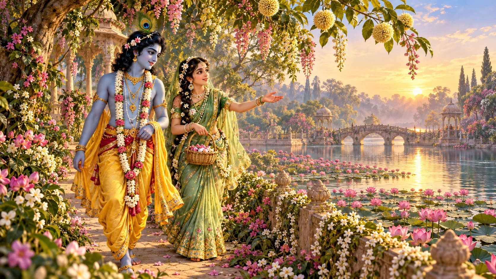 Krishna and Vrinda in the flower gardens beside Radha-kunda